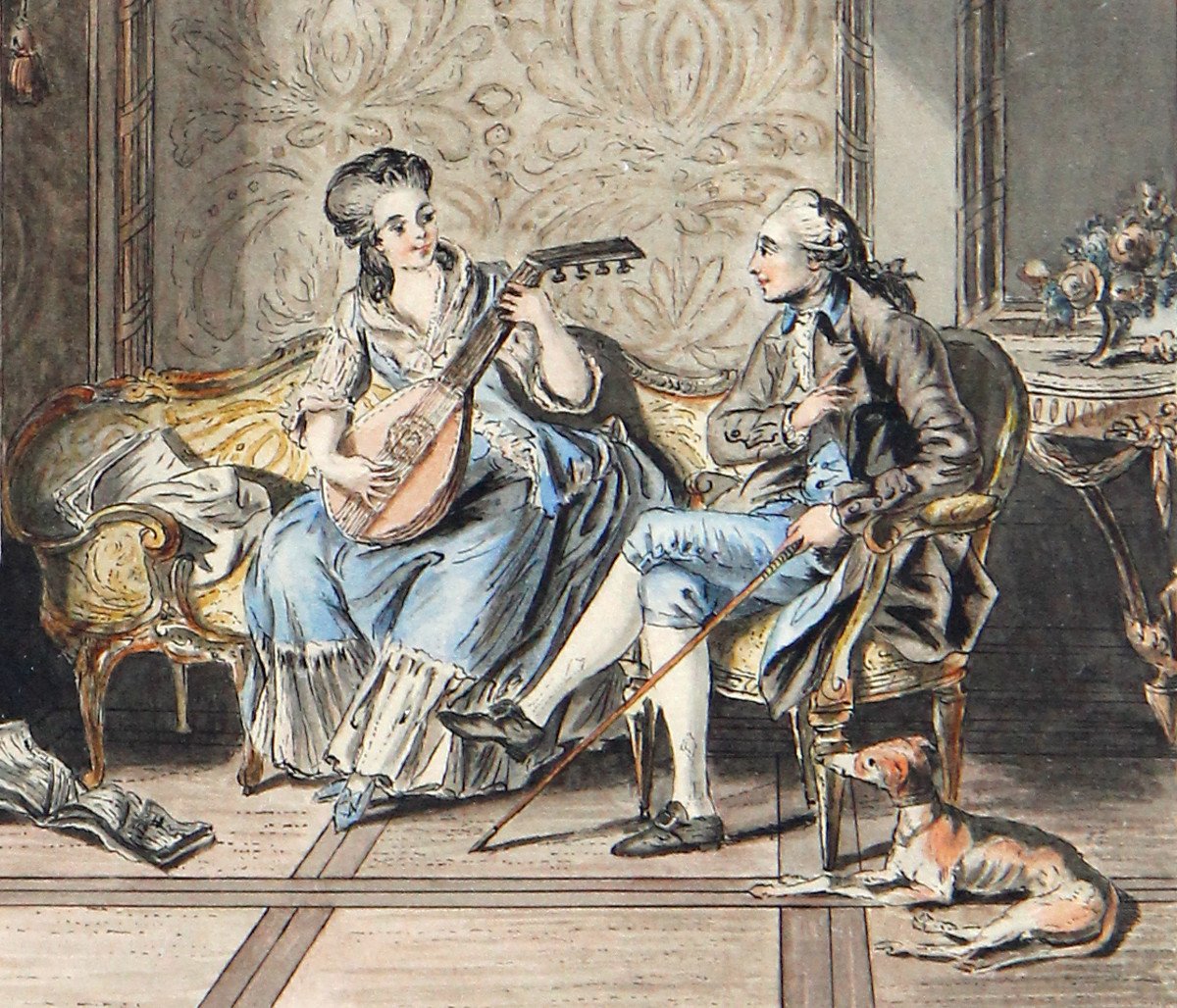 Sigmund Freudenberger (1745-1801) - La leçon de guitare & La leçon de clavecin - estampes rares-photo-6