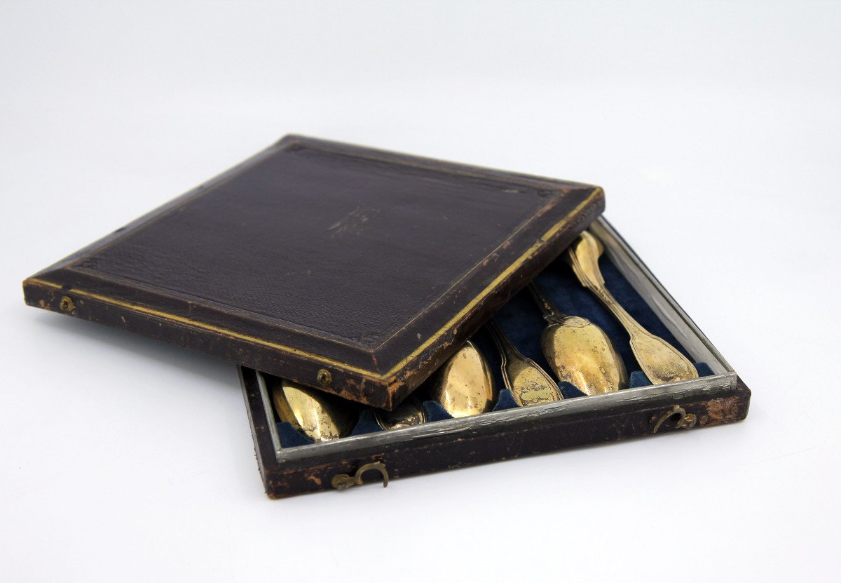 Set Of Six Silver-gilt Spoons, Strasbourg Circa 1760 - In A Later German Case-photo-3