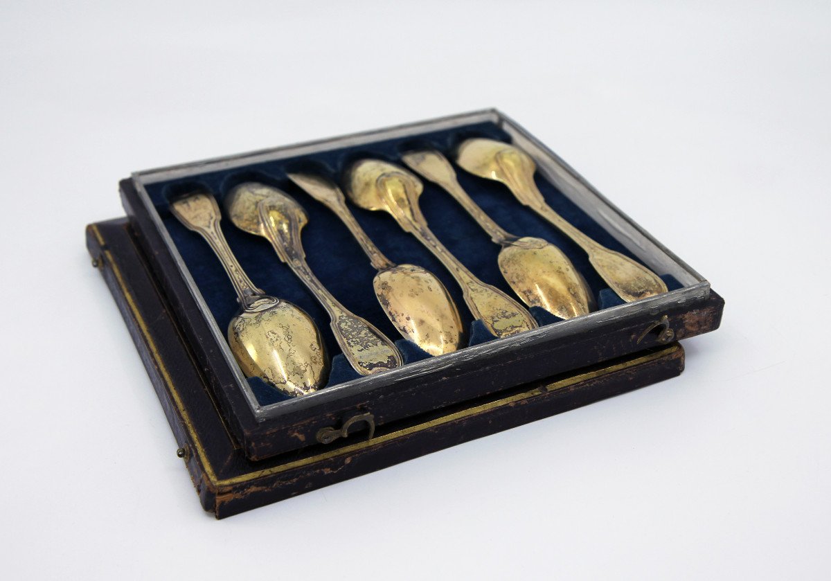 Set Of Six Silver-gilt Spoons, Strasbourg Circa 1760 - In A Later German Case-photo-4