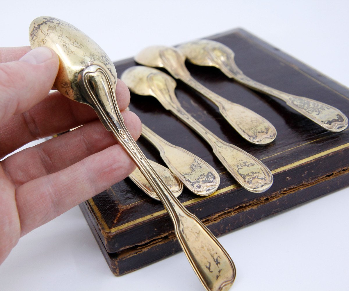 Set Of Six Silver-gilt Spoons, Strasbourg Circa 1760 - In A Later German Case-photo-6