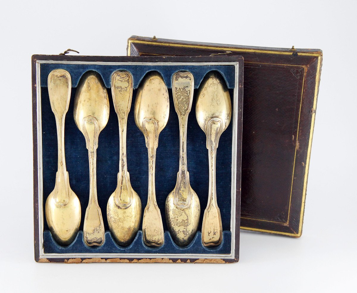 Set Of Six Silver-gilt Spoons, Strasbourg Circa 1760 - In A Later German Case