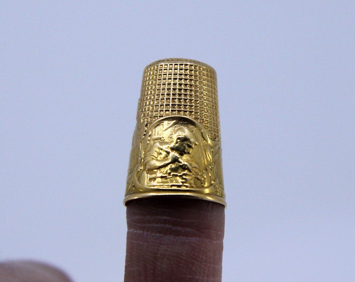 Large Patriotic Thimble In 18k Solid Gold, Firmin-pierre Lasserre (1870-1943), Circa 1920-photo-3
