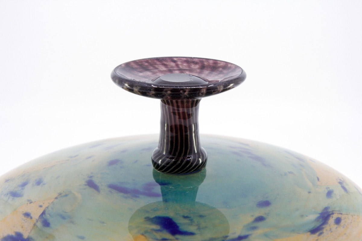 Large Art Deco Glass Bowl Signed Schneider, Rare Model With Irregular Edge-photo-4