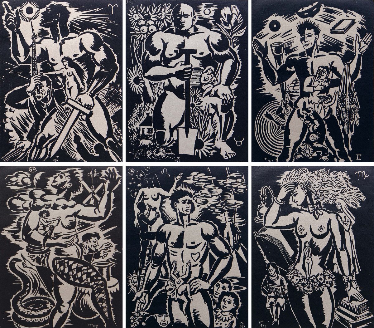 Frans Masereel (1889-1972), Sous Les Signes Du Zodiaque, Series Of 12 Woodcuts, Paris 1940-photo-7