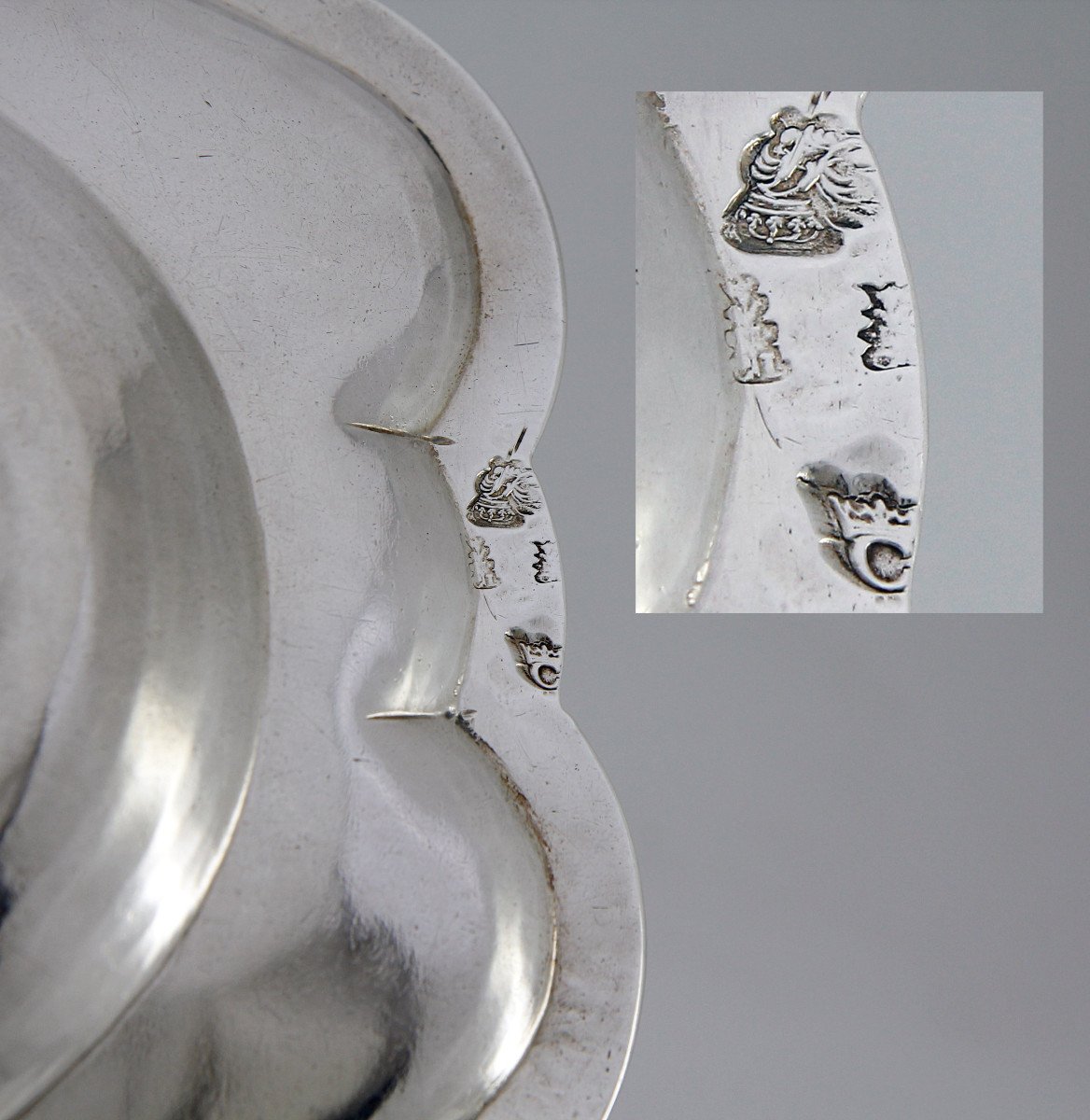 Petit plat ovale en argent massif armorié, par Claude Laurent, Paris 1743-1744-photo-6