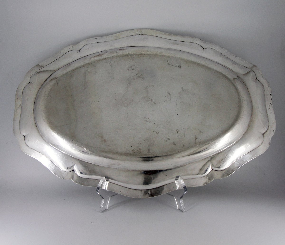 Very Large Oval Dish In Solid Silver By Eloi Guérin - Von Brackel Coat Of Arms - Paris, 1755-56-photo-2