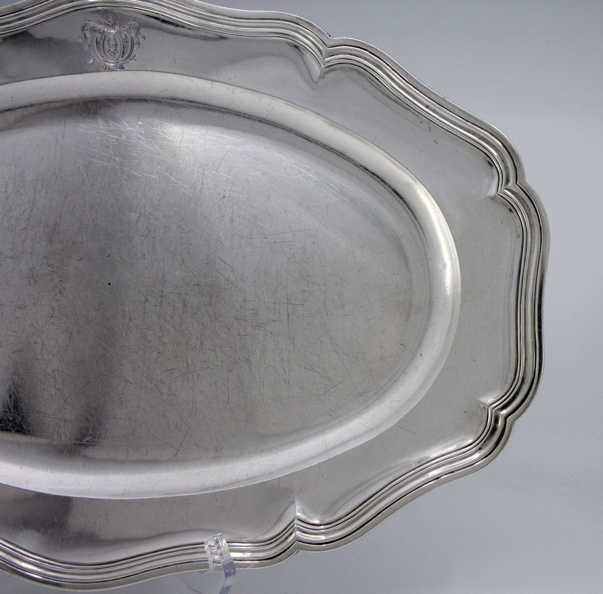 Very Large Oval Dish In Solid Silver By Eloi Guérin - Von Brackel Coat Of Arms - Paris, 1755-56-photo-1