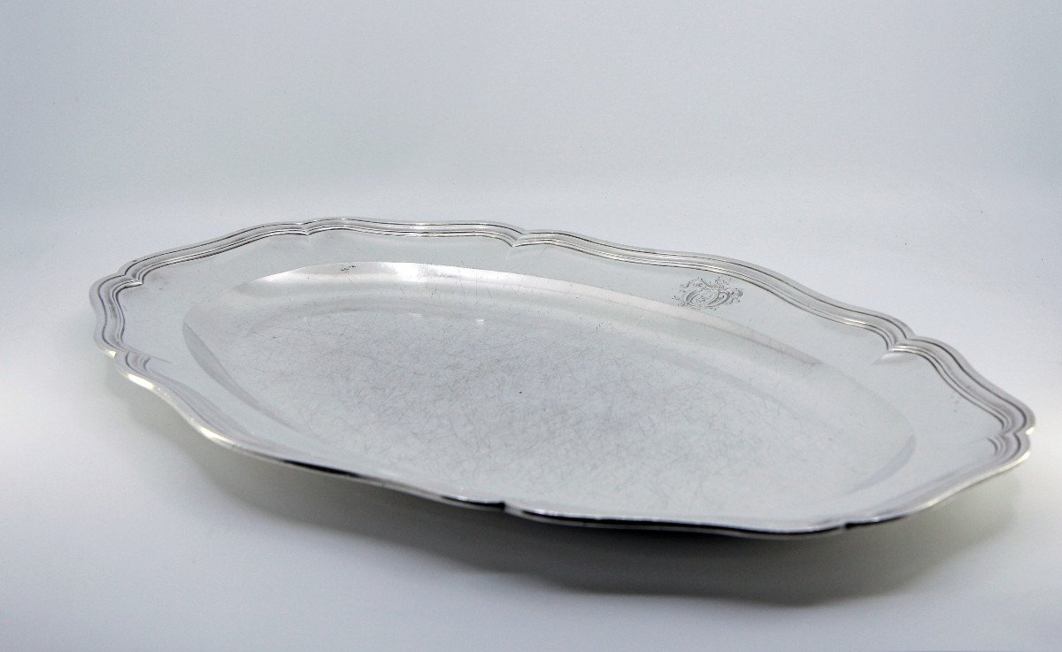 Very Large Oval Dish In Solid Silver By Eloi Guérin - Von Brackel Coat Of Arms - Paris, 1755-56-photo-3