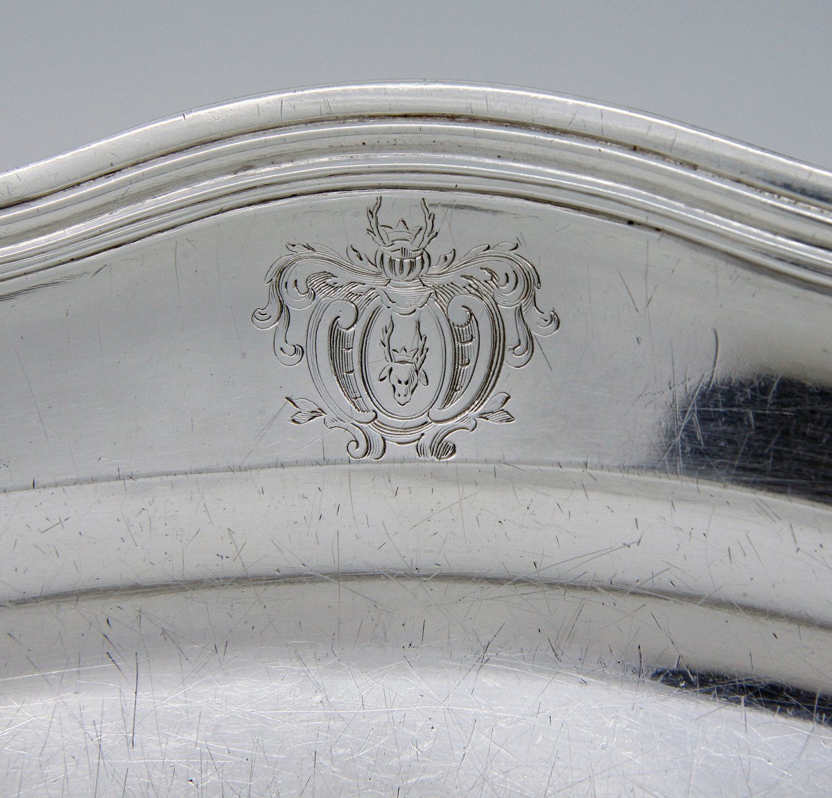Very Large Oval Dish In Solid Silver By Eloi Guérin - Von Brackel Coat Of Arms - Paris, 1755-56-photo-5