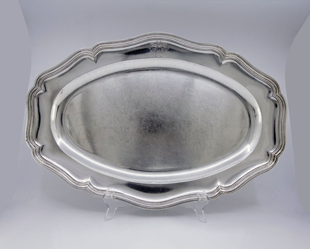 Very Large Oval Dish In Solid Silver By Eloi Guérin - Von Brackel Coat Of Arms - Paris, 1755-56