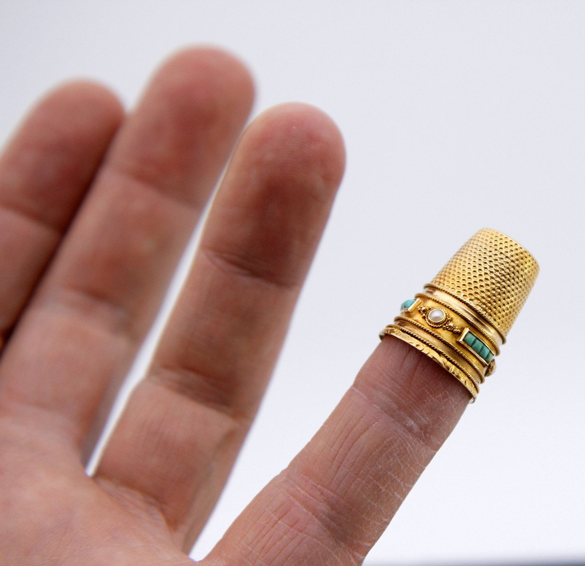 Gold, Pearl And Turquoise Thimble - Jules Lorillon, Active In Paris From 1862 To 1875-photo-4