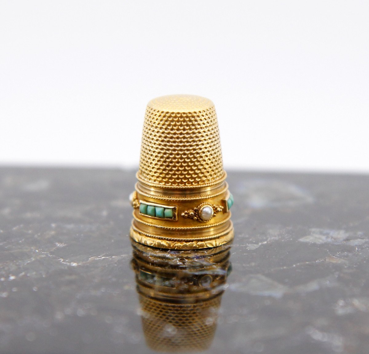 Gold, Pearl And Turquoise Thimble - Jules Lorillon, Active In Paris From 1862 To 1875