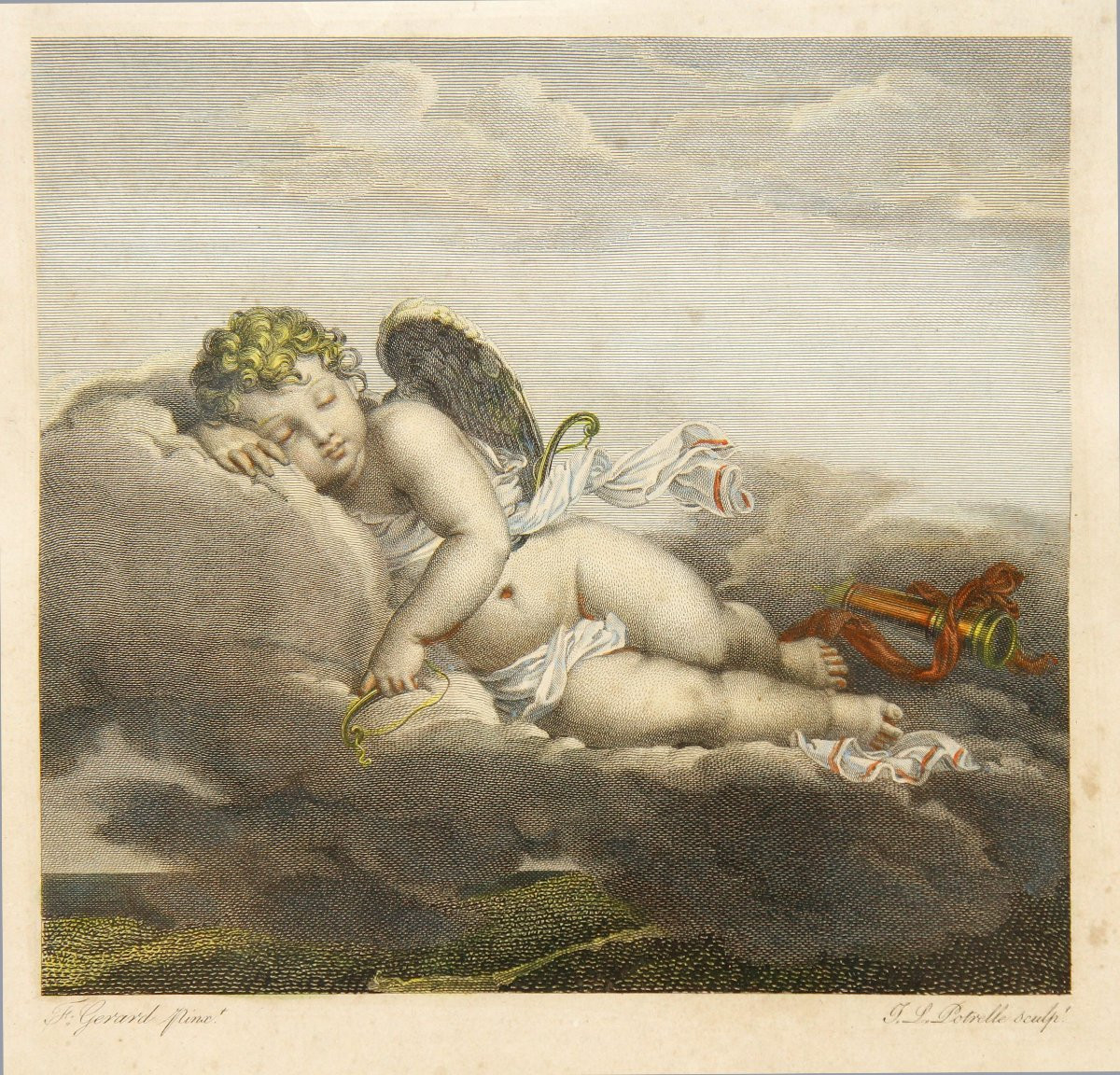 François Gérard And Jean-louis Potrelle - Le Repos (the Rest)- Watercolor Engraving, Circa 1810-photo-2