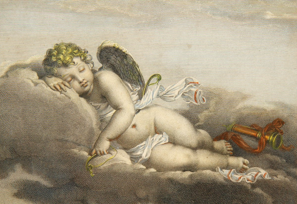 François Gérard And Jean-louis Potrelle - Le Repos (the Rest)- Watercolor Engraving, Circa 1810-photo-3