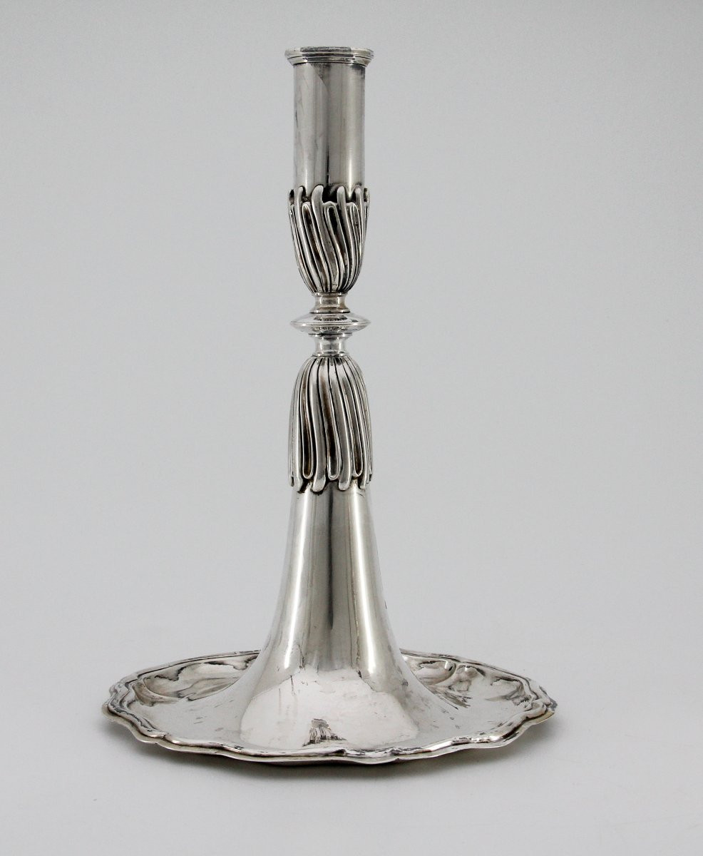 Paire de flambeaux trompette en argent massif - Johann Jakob Dulliker, Berne vers 1760-1780-photo-4