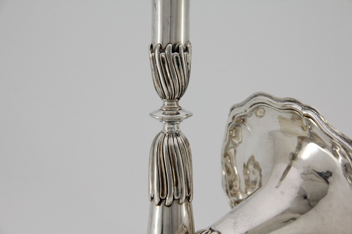 Paire de flambeaux trompette en argent massif - Johann Jakob Dulliker, Berne vers 1760-1780-photo-2