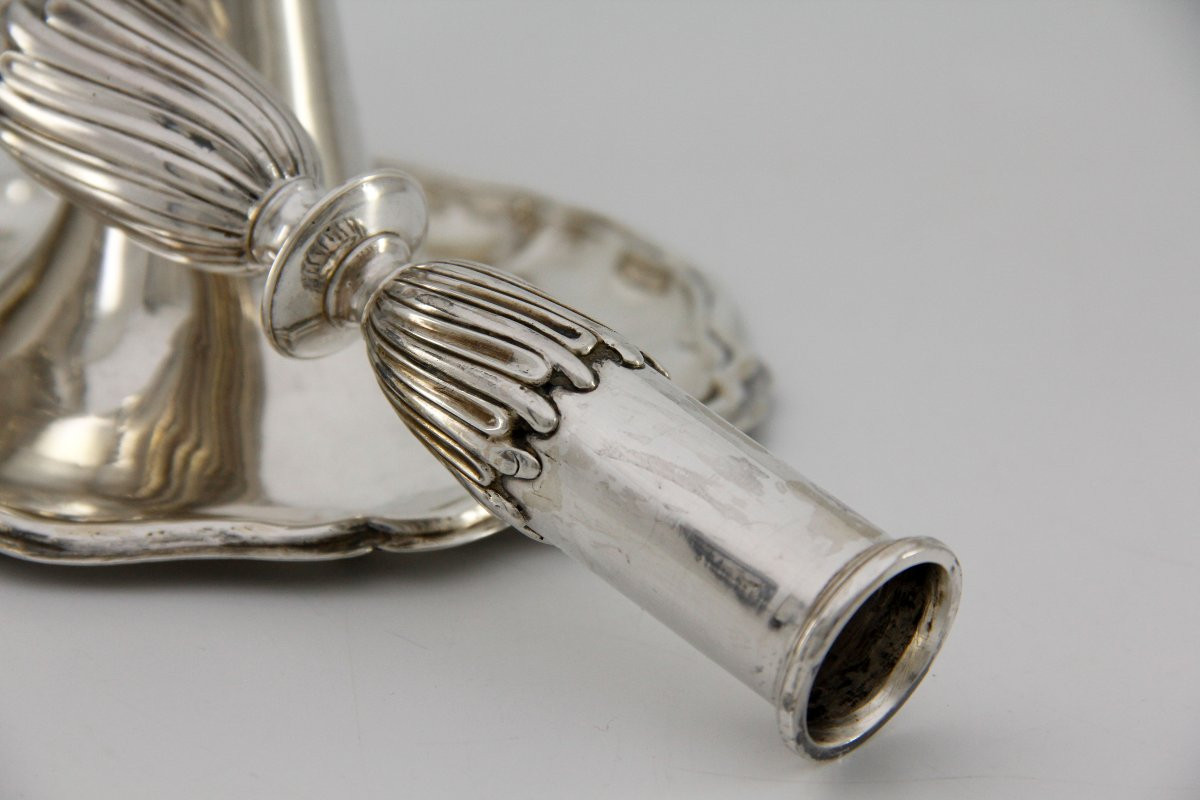 Paire de flambeaux trompette en argent massif - Johann Jakob Dulliker, Berne vers 1760-1780-photo-3