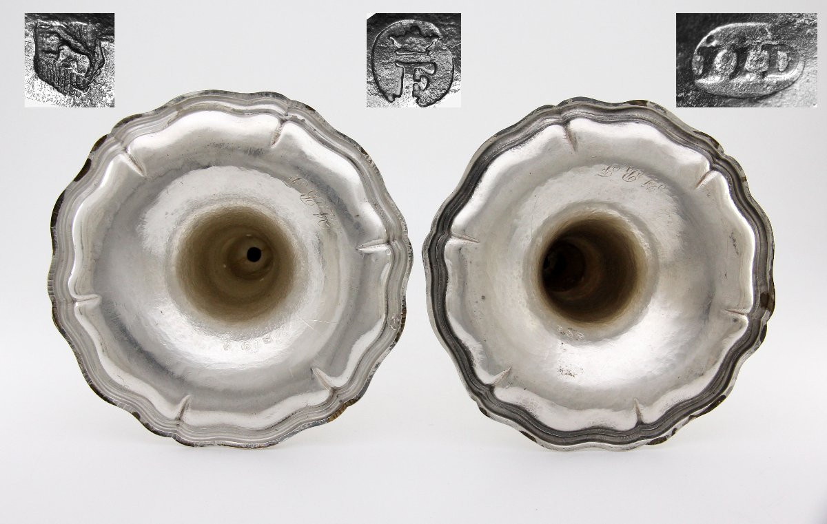 Paire de flambeaux trompette en argent massif - Johann Jakob Dulliker, Berne vers 1760-1780-photo-5
