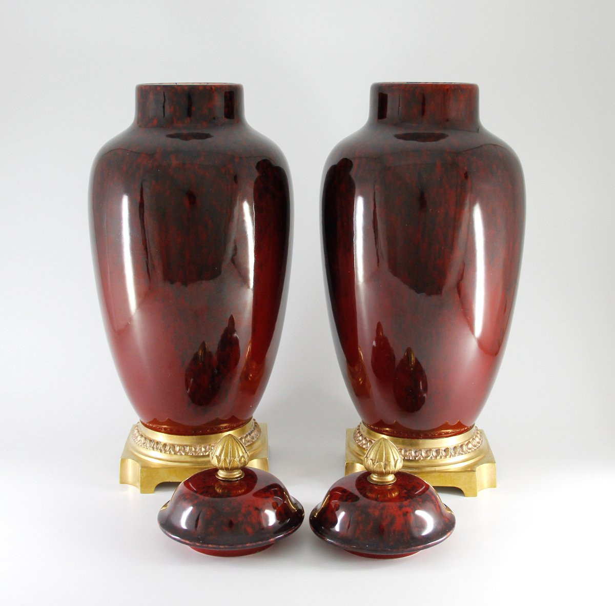Pair Of Covered Vases With Flamed Oxblood Glaze — Paul Milet In Sèvres, Circa 1920-photo-2