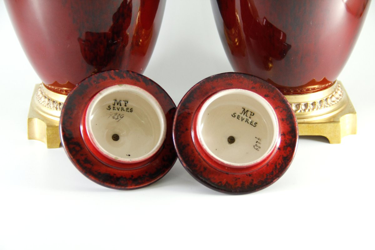 Pair Of Covered Vases With Flamed Oxblood Glaze — Paul Milet In Sèvres, Circa 1920-photo-3