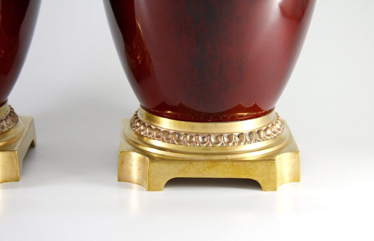 Pair Of Covered Vases With Flamed Oxblood Glaze — Paul Milet In Sèvres, Circa 1920-photo-1