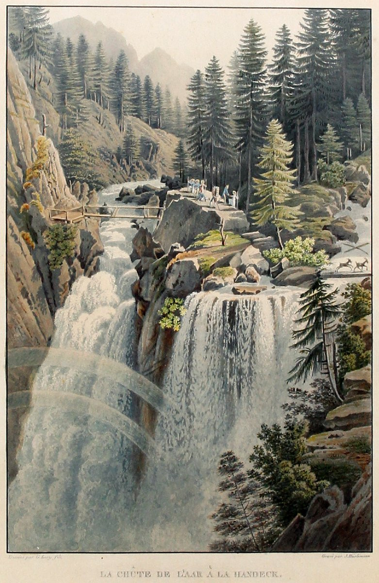 The Fall Of The Aare At Handeck — Watercolor Aquatint, Gabriel Lory And Johann Hürlimann, 1822-photo-2