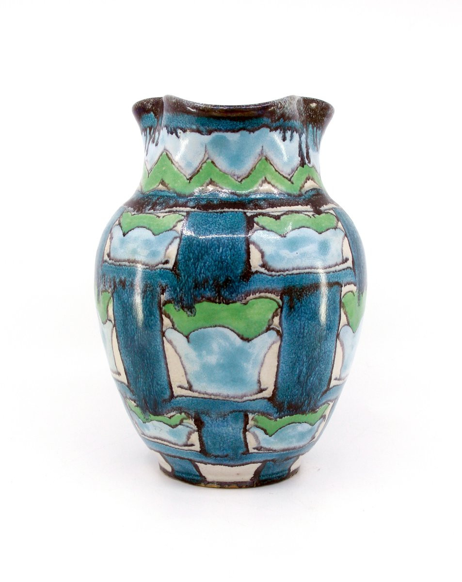 Marcel Noverraz (1899-1972) — Earthenware Pitcher With Geometric Decoration, Circa 1930-photo-2