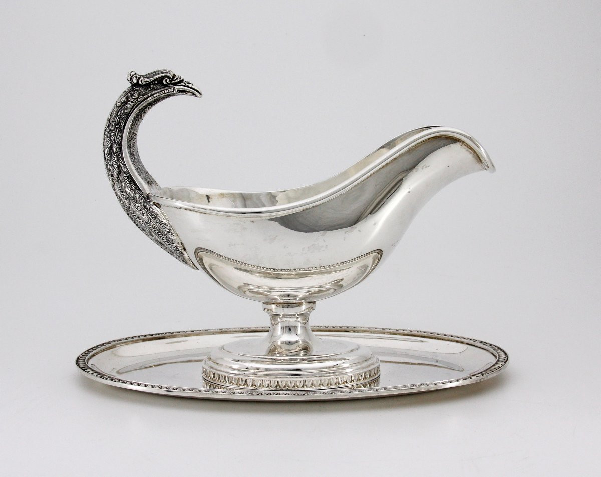 Empire Style Sauce Boat With Eagle's Head Handle — Solid Silver — Italy, Circa 1950-photo-2