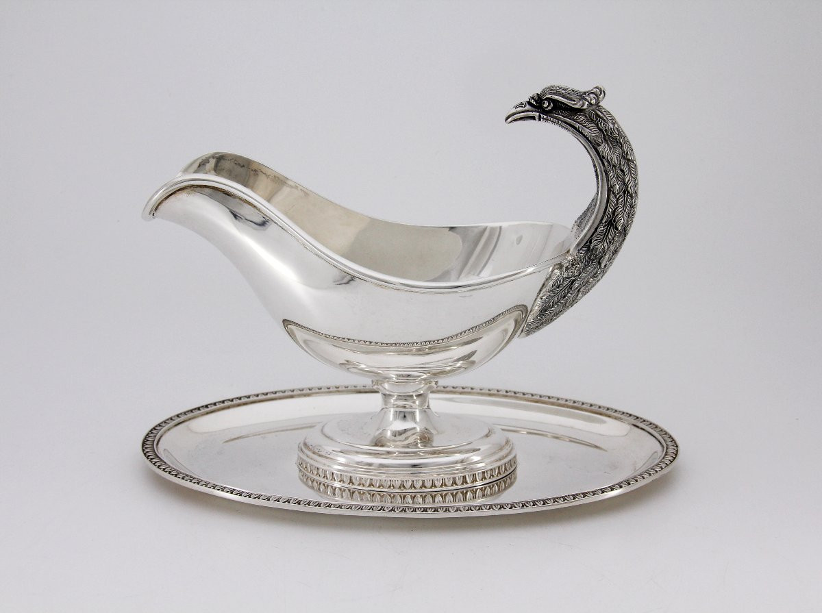 Empire Style Sauce Boat With Eagle's Head Handle — Solid Silver — Italy, Circa 1950-photo-4