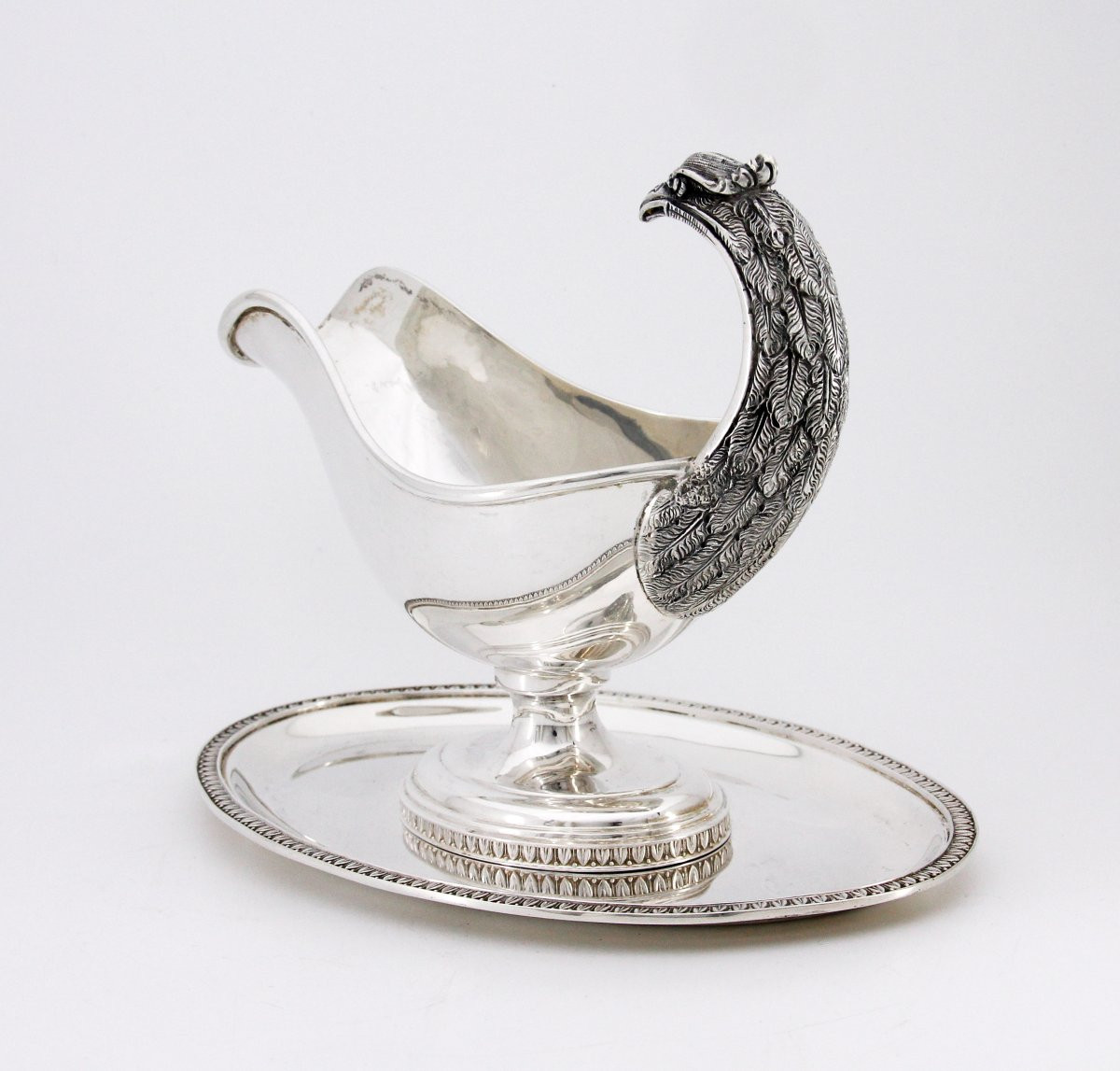 Empire Style Sauce Boat With Eagle's Head Handle — Solid Silver — Italy, Circa 1950-photo-3