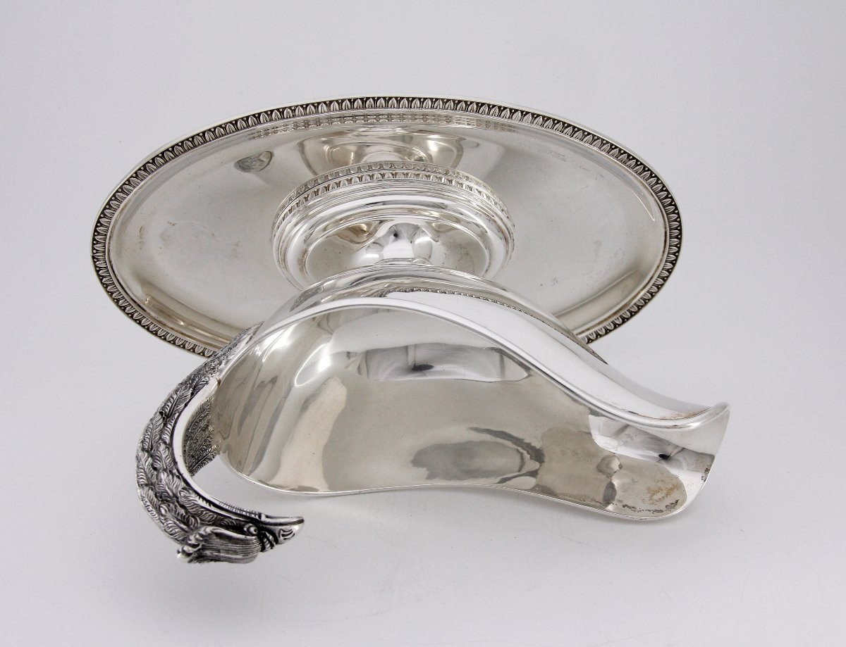 Empire Style Sauce Boat With Eagle's Head Handle — Solid Silver — Italy, Circa 1950-photo-5