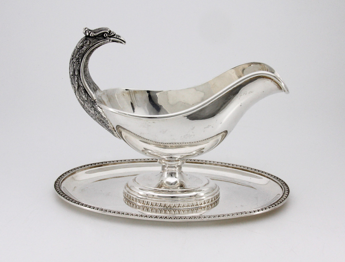 Empire Style Sauce Boat With Eagle's Head Handle — Solid Silver — Italy, Circa 1950