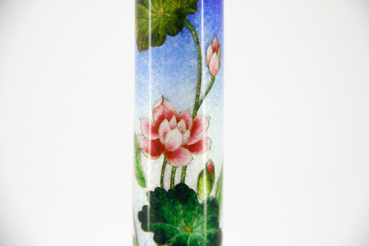 Silver Mounted Tsuiki-jippo [enamel On Beaten Silver] Candlestick, Meiji Period (late 19th)-photo-1