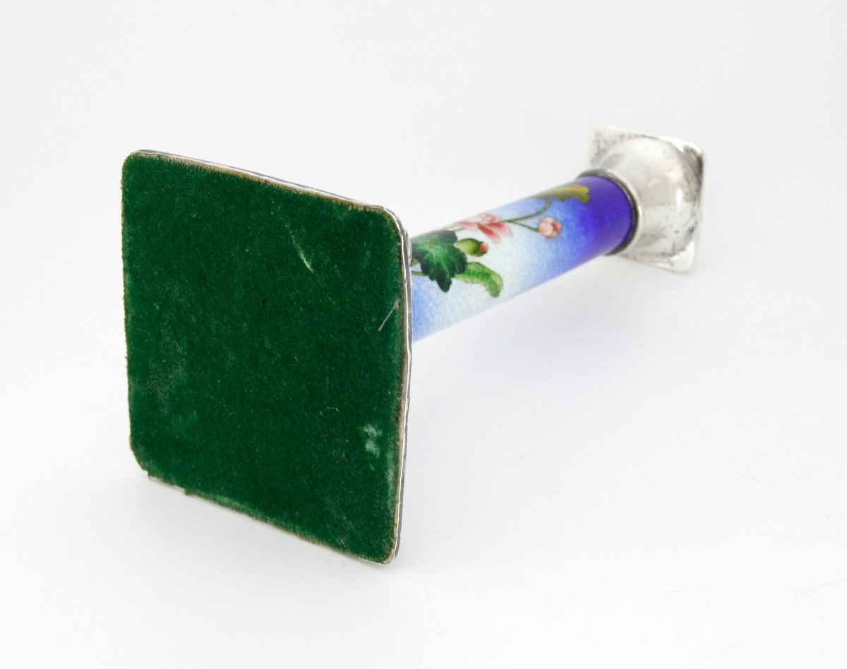 Silver Mounted Tsuiki-jippo [enamel On Beaten Silver] Candlestick, Meiji Period (late 19th)-photo-7