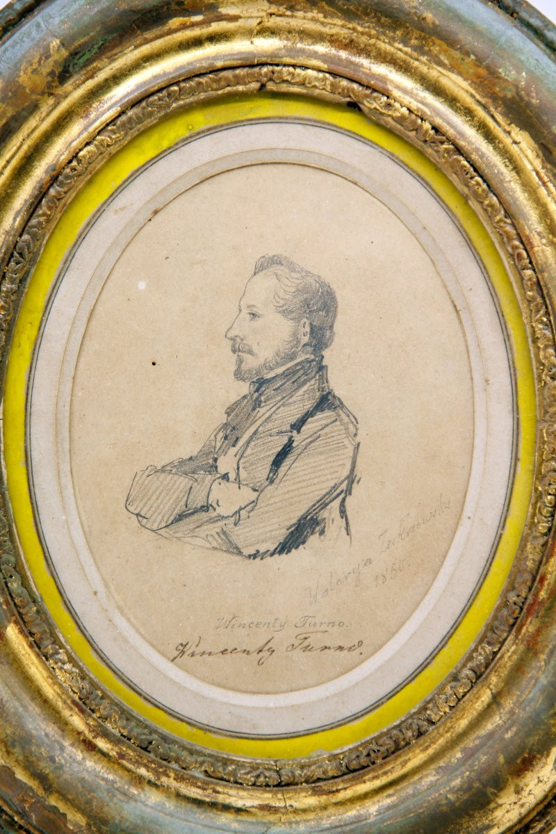 Poland — Pencil Portrait Of Wincenty Turno By Walerya Zakrzewska — Original Frame — 1850-photo-2