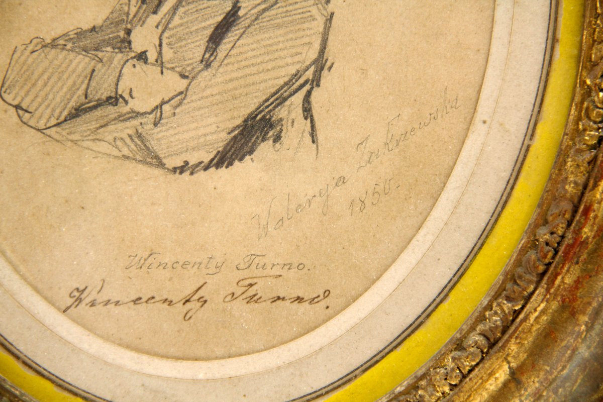 Poland — Pencil Portrait Of Wincenty Turno By Walerya Zakrzewska — Original Frame — 1850-photo-4