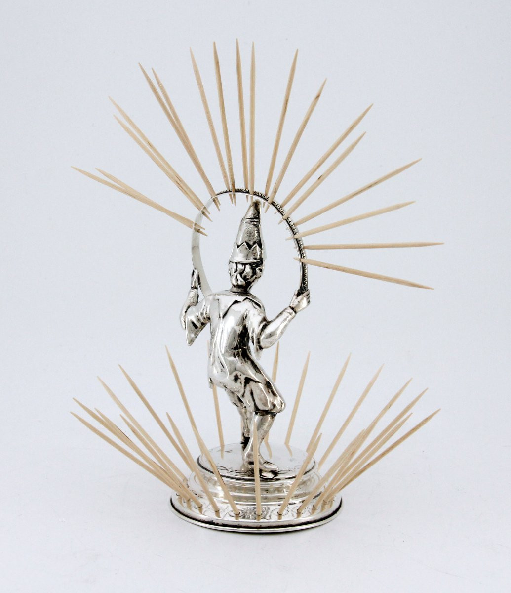 Solid Silver Toothpick Holder — Hoop Acrobat — Switzerland Or Germany, Circa 1840-photo-3