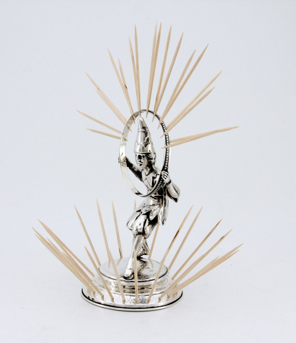 Solid Silver Toothpick Holder — Hoop Acrobat — Switzerland Or Germany, Circa 1840-photo-4