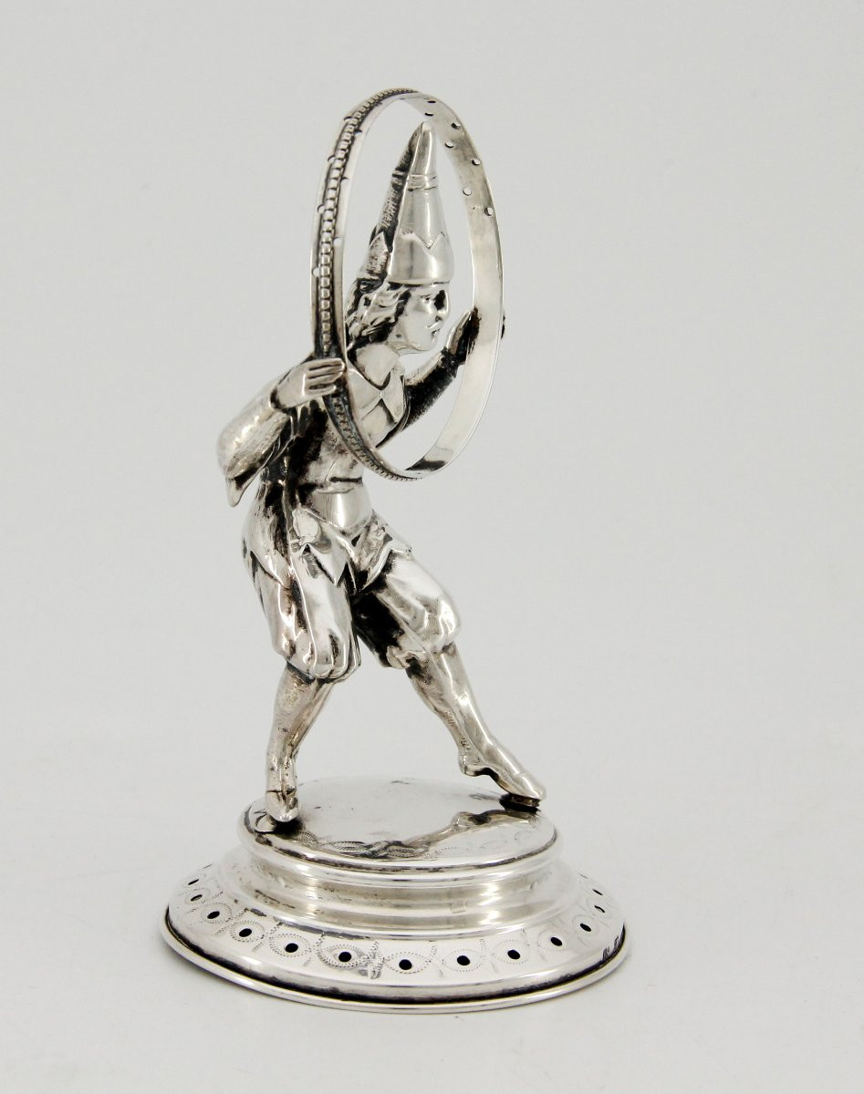 Solid Silver Toothpick Holder — Hoop Acrobat — Switzerland Or Germany, Circa 1840-photo-3