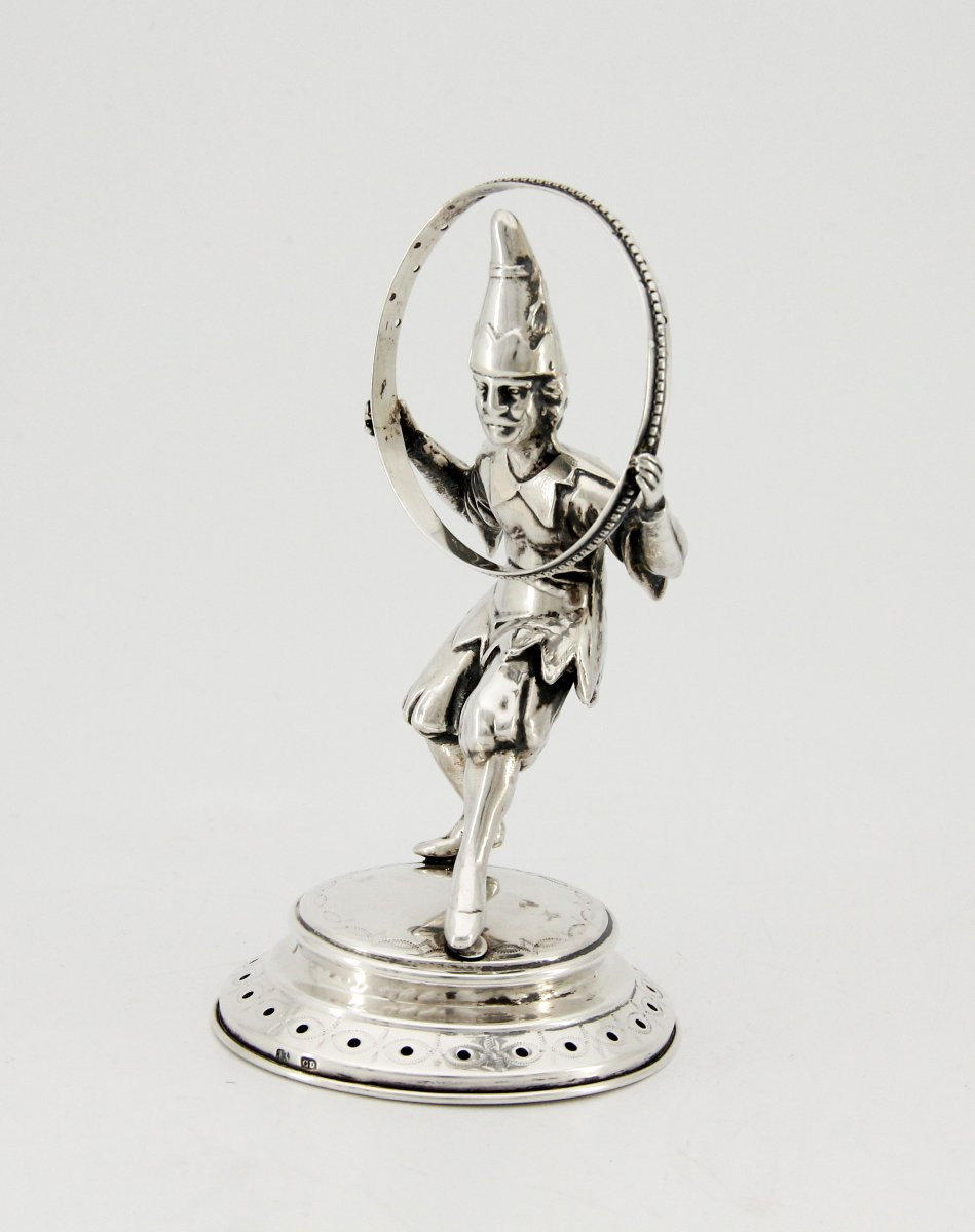 Solid Silver Toothpick Holder — Hoop Acrobat — Switzerland Or Germany, Circa 1840-photo-5