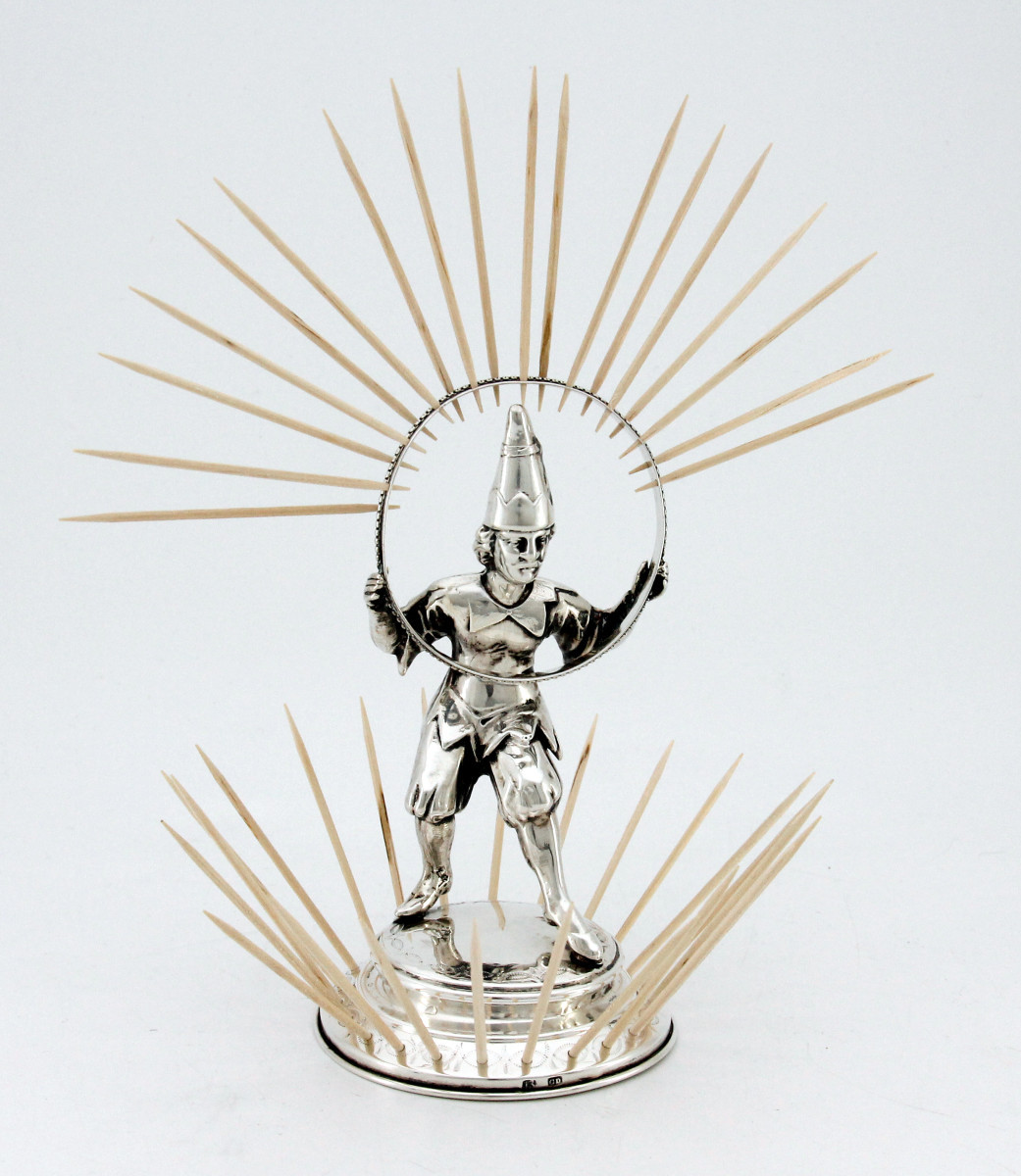 Solid Silver Toothpick Holder — Hoop Acrobat — Switzerland Or Germany, Circa 1840