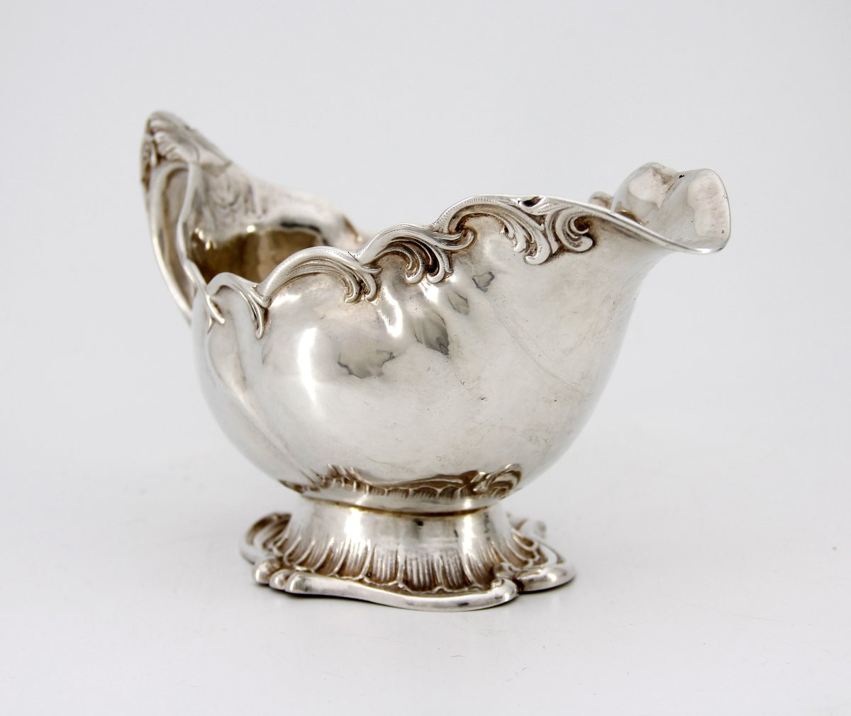 Rocaille Sauceboat In Sterling Silver - Swedish Model, Circa 1900 - German Hallmarks-photo-3