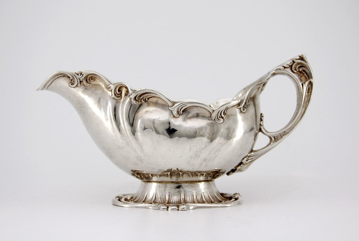 Rocaille Sauceboat In Sterling Silver - Swedish Model, Circa 1900 - German Hallmarks-photo-1