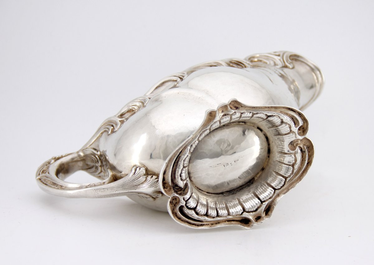 Rocaille Sauceboat In Sterling Silver - Swedish Model, Circa 1900 - German Hallmarks-photo-5