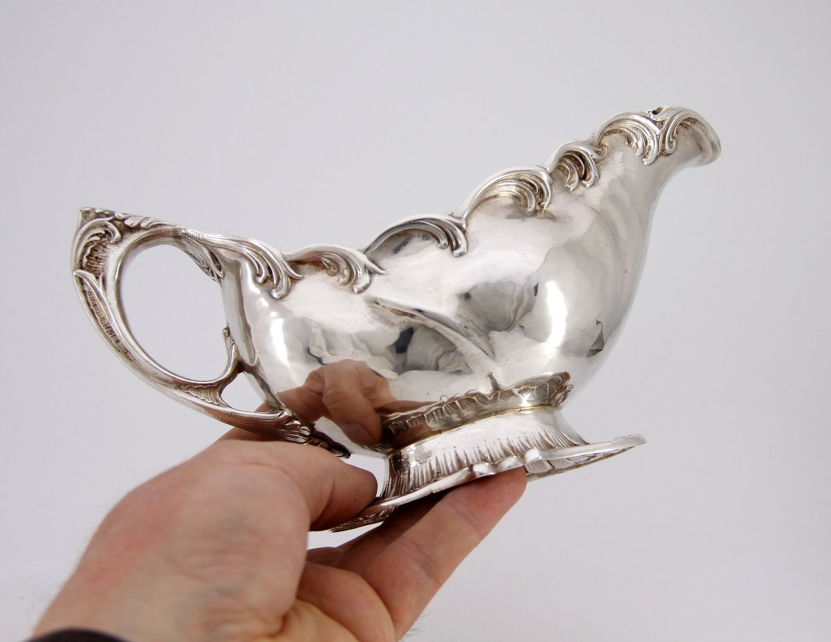 Rocaille Sauceboat In Sterling Silver - Swedish Model, Circa 1900 - German Hallmarks-photo-7
