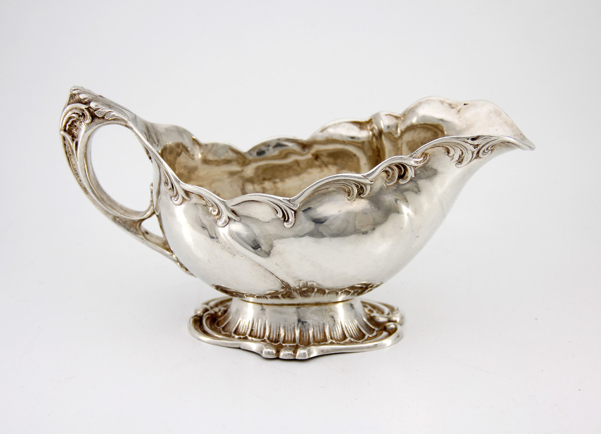 Rocaille Sauceboat In Sterling Silver - Swedish Model, Circa 1900 - German Hallmarks