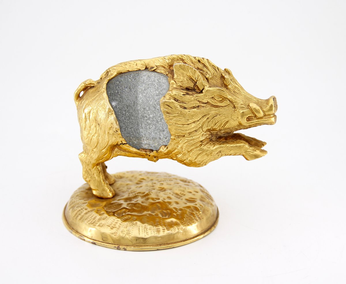 Gabriella Crespi (1922-2017) - Boar In Gilded Bronze And Murano Glass - Animali Series, 1970