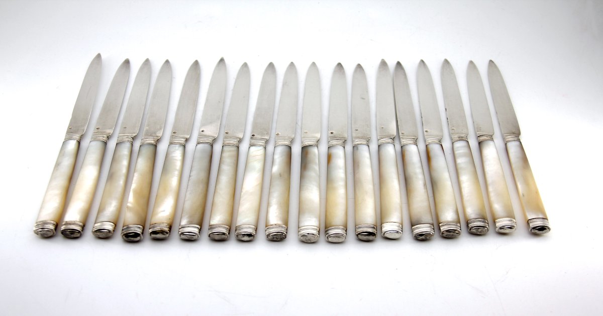 Rare Set Of 18 Silver And Mother-of-pearl Dessert Knives – François-charles Gavet – Paris, 1788–1789-photo-3
