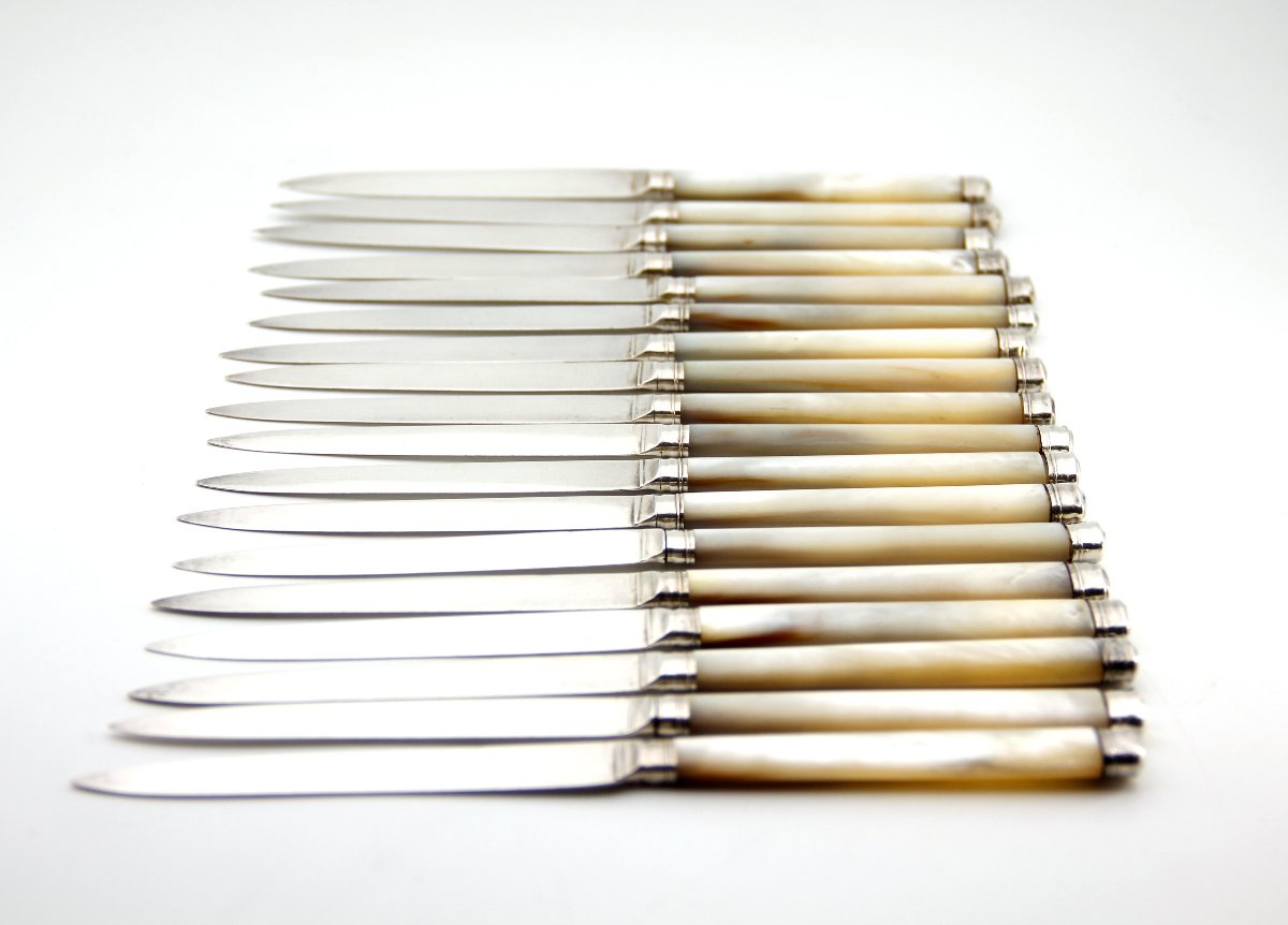 Rare Set Of 18 Silver And Mother-of-pearl Dessert Knives – François-charles Gavet – Paris, 1788–1789-photo-1