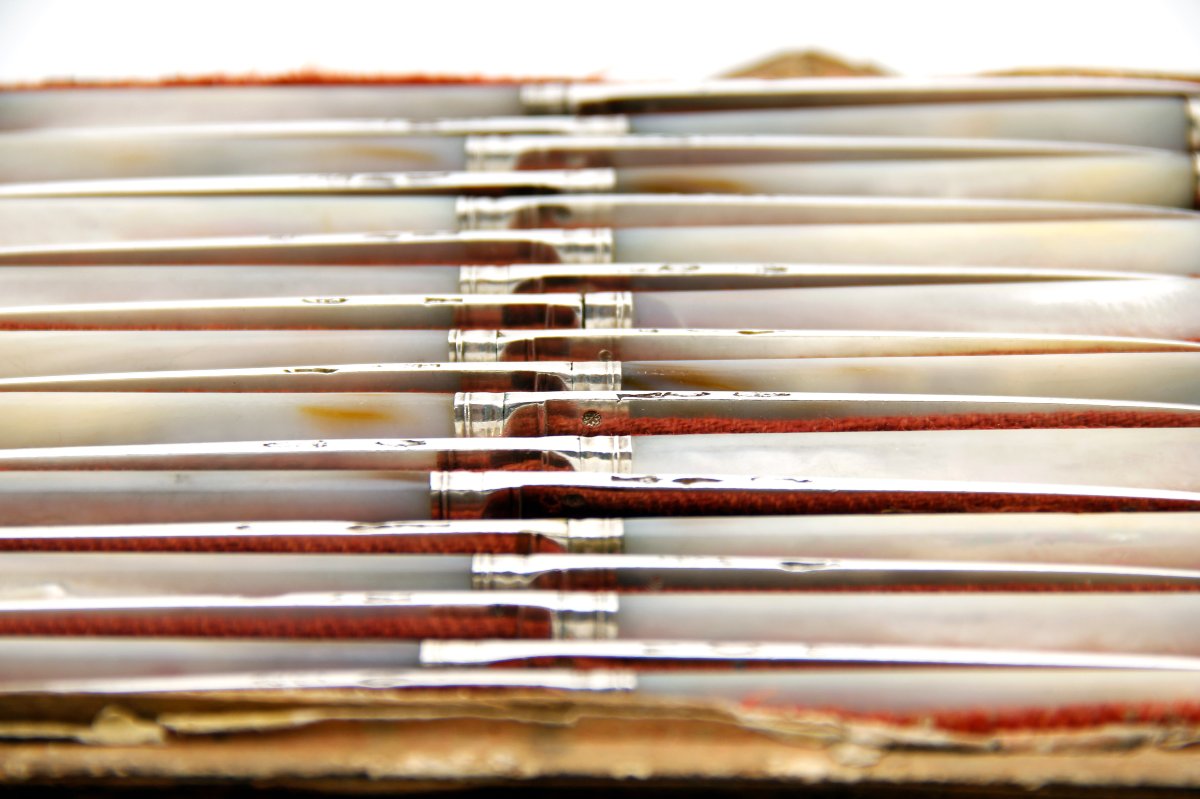 Rare Set Of 18 Silver And Mother-of-pearl Dessert Knives – François-charles Gavet – Paris, 1788–1789-photo-3